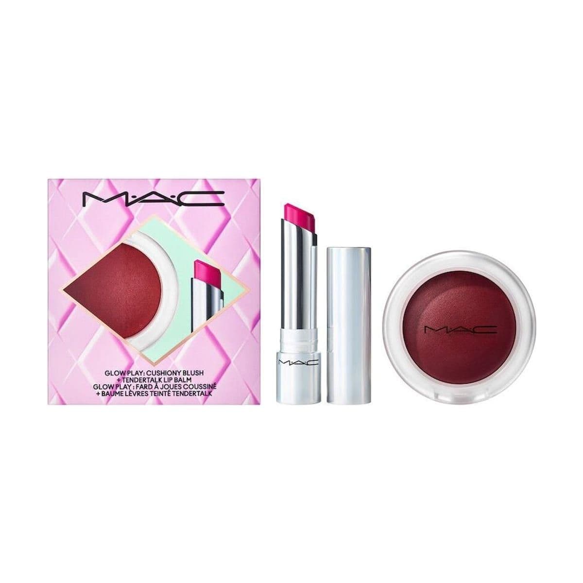 Embalagem de Kit Blush + Lip Balm No Work All Glow Play Vinho