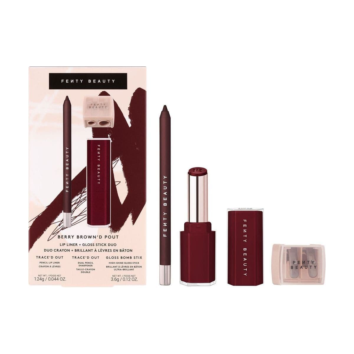 Embalagem de Kit Labial Fenty Beauty Berry Brown'd Pout Duo