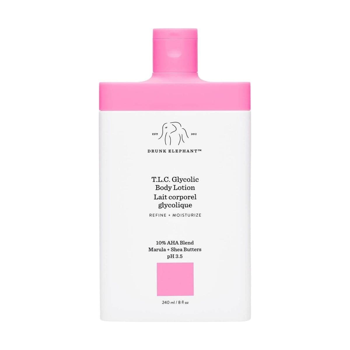 Embalagem de Loção Hidratante Corporal Drunk Elephant T.L.C. Glycolic Body Lotion