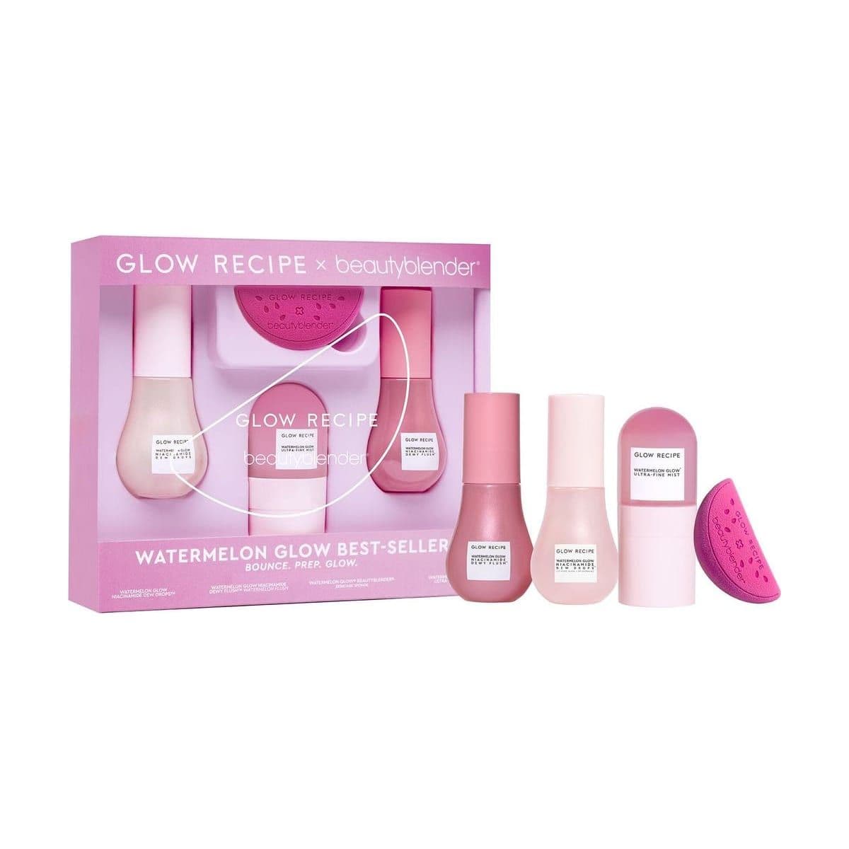 Embalagem de Kit Glow Recipe Watermelon Glow Best-Sellers x Beautyblender
