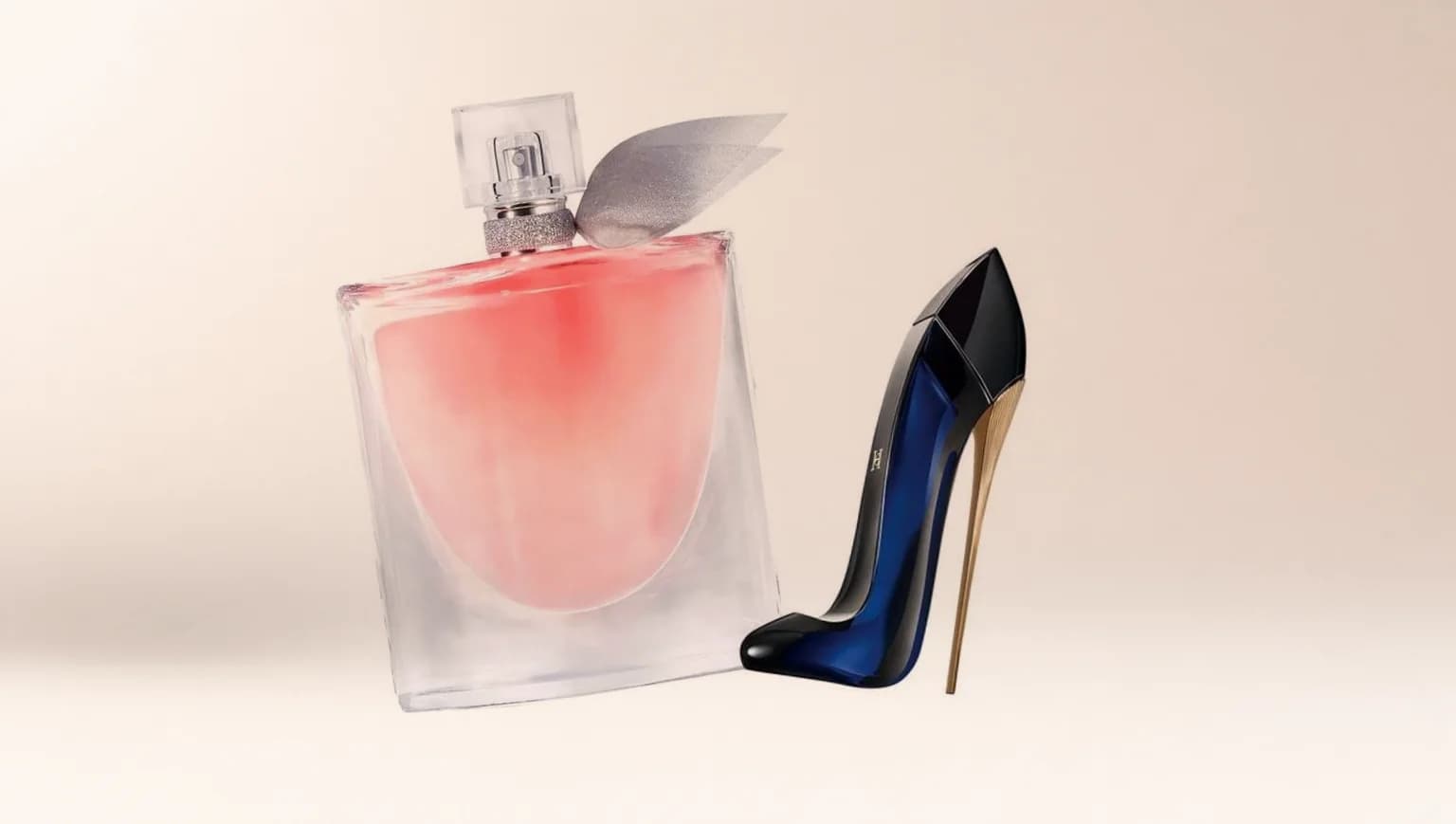 Perfume La Vie Est Belle da Lancôme sobre pedestal de pedra clara
