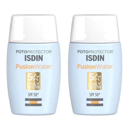 Embalagem de Isdin Fusion Water 5 Stars Kit – 2 Protetores Solares Faciais FPS 60